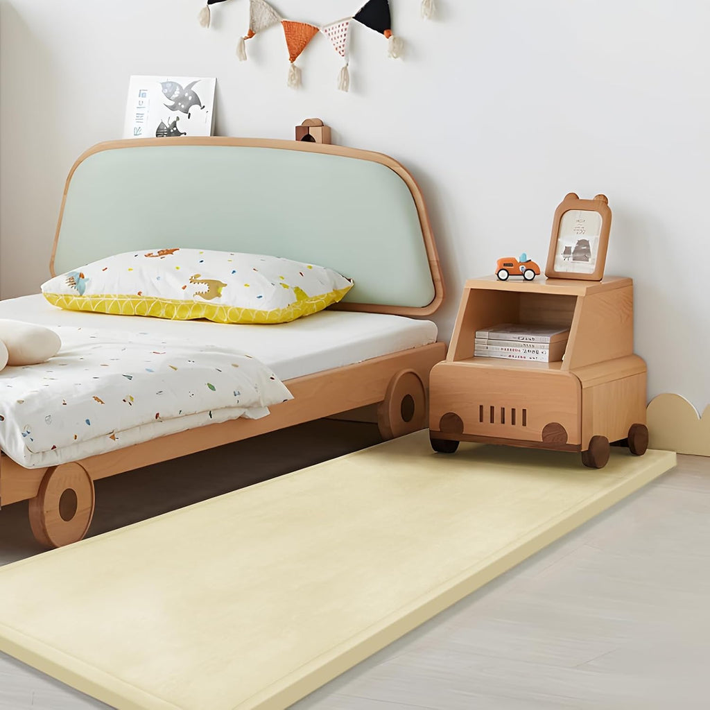 Play Mat for Babies Toddlers,1.3" Thick Elasti-Foam Anti-Fall Cushion Mat for Kids Room,28×72 Bedroom Bedside Rugs,Water-Repellent Soft Coral Velvet,Non-Slip(Vanilla)