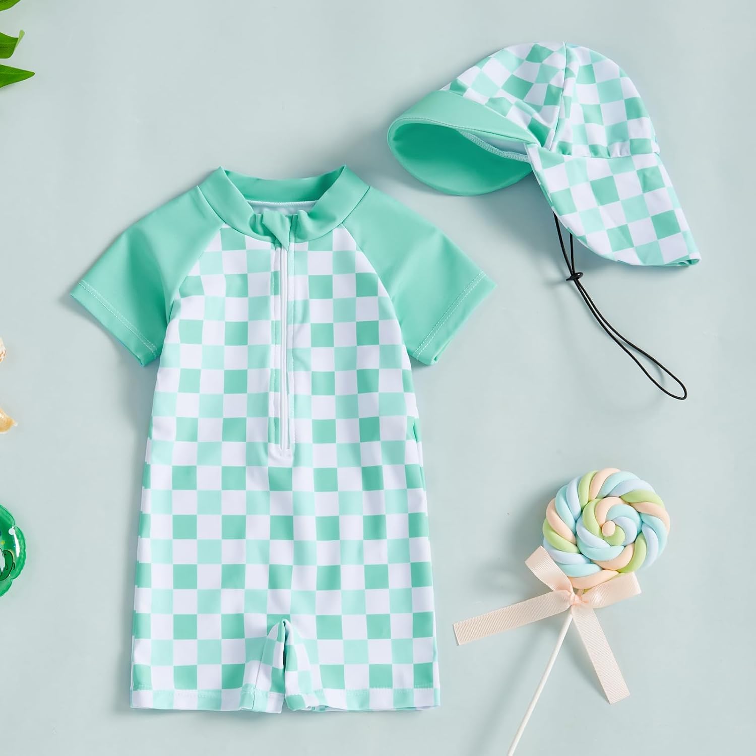 MAYUMMPY Baby Boys Girls Swimwear Casual Zipper One Pieces Rash Guard Swimsuit and Hat Beachwear Bathing Suit