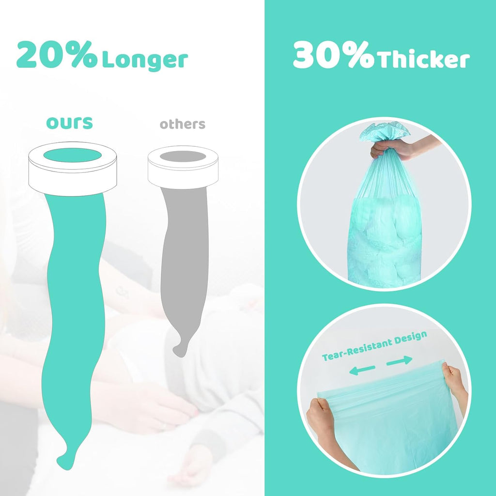 [2 Pack] Newnice Diaper Pail Refill Bags for Dekor Classic Diaper Pail, 30% Extral Thicker Diaper Genie Refills, Continuous Liners For Baby & Adult Diapers, Nursery Trash Solution