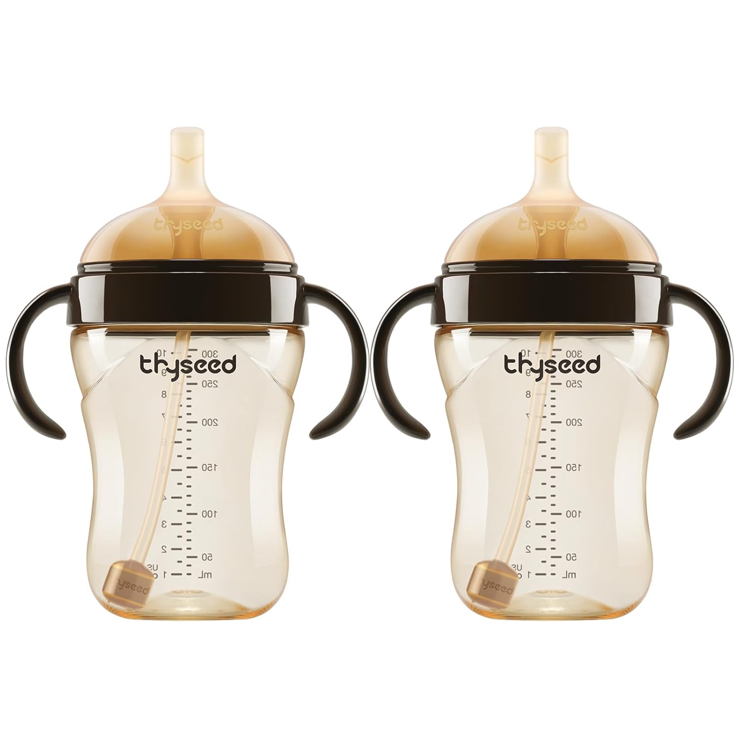 PPSU Weighted Straw Cup with Handles Toddlers Transition Bottles to Sippy Cups No Spill Learner Milk Water Baby Bottle Soft Silicone Spout Dishwasher Safe BPA Free 6+ Months 10oz/300mL 2 Pack