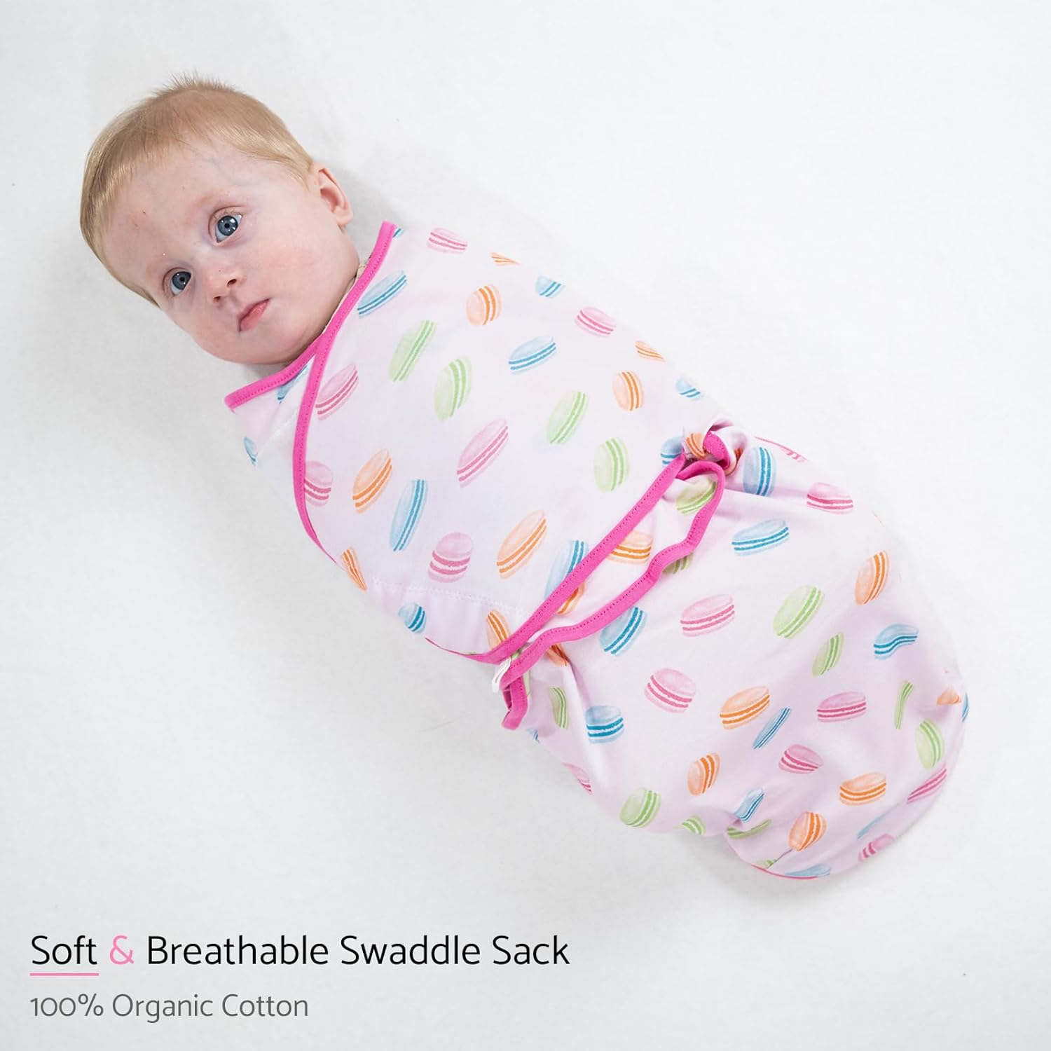 LollyBanks Baby Swaddles 100% Organic Cotton, 3-6 Months Baby Girl Swaddles with Easy Change Zipper, Swaddle Sack for Newborn Girls (Macarons Print)