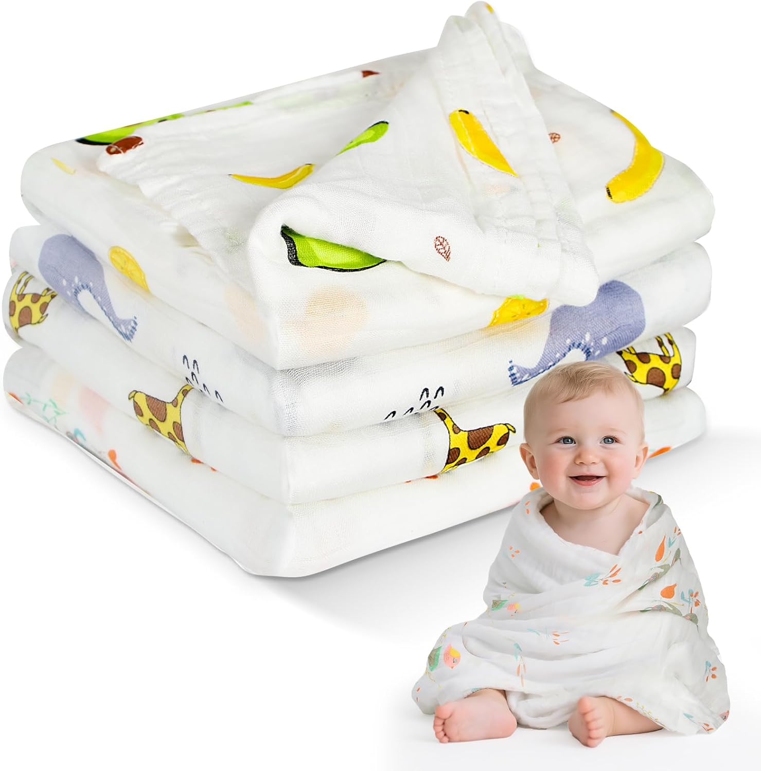 Cotton Muslin Swaddle Blankets for Newborn - 4 Pack Breathable Receiving Blankets for Baby - 47''X47'' Large Soft Thin Unisex Baby Blanket Burp Clothes Baby Bath Towel Stroller Cover