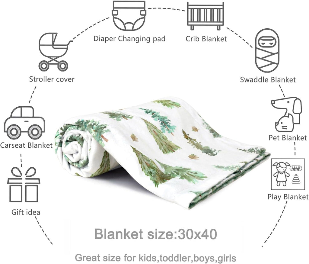 HOMRITAR Baby Blanket for Boys Soft Lightweight Minky Blanket with Double Layer Dotted Backing for Infant Toddler Nursery Crib with Green Pine Tree Design 30 x 40 Inch