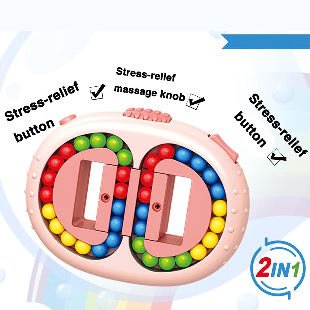 Rotating Magic Bean Cube Spinner Fidget Toys,Stress Relief Gifts Fidget Puzzles for Adults Kids,Anxiety Relief Learning & Education Toys,Double Flip Handheld Puzzle Cube Toys(Pink)