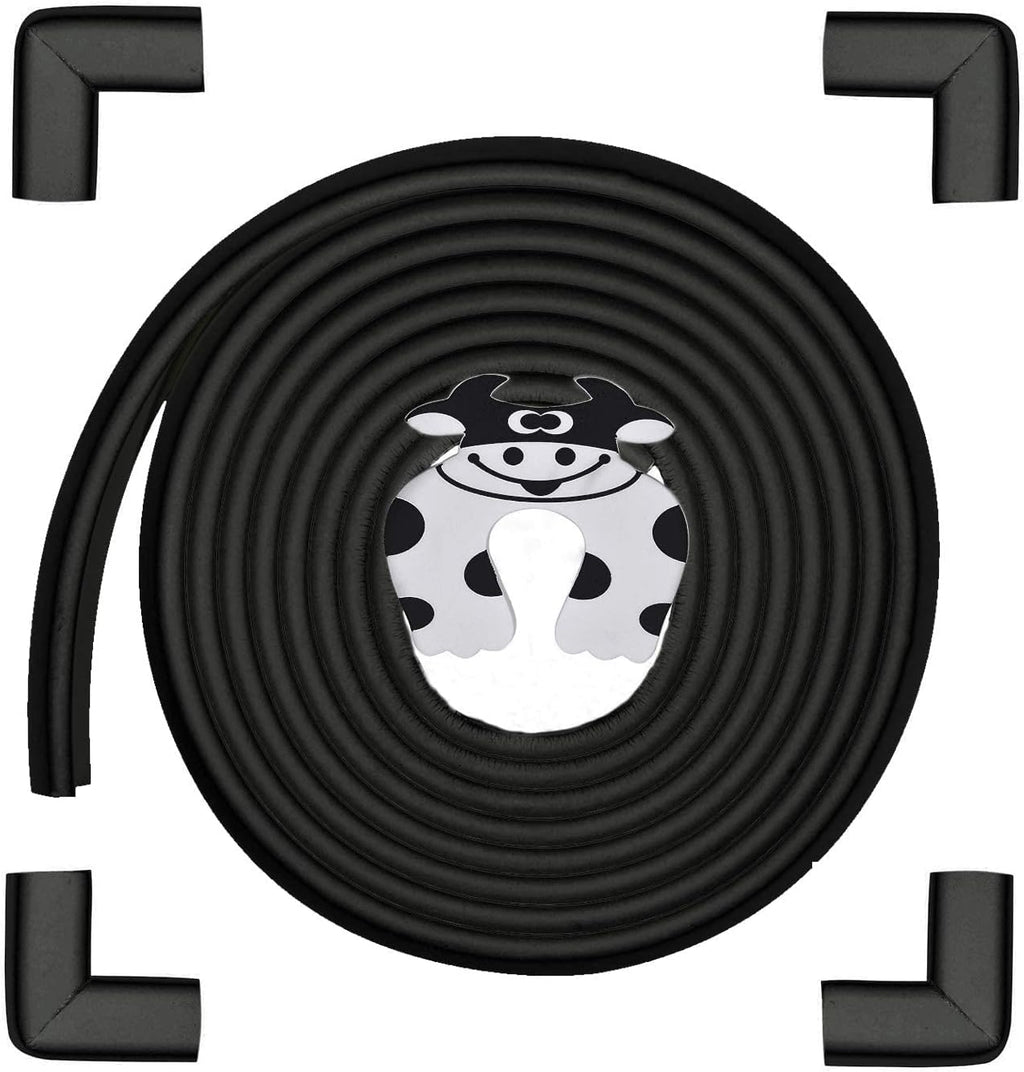 Baby Proofing Edge and Corner Guards, Safety Furniture Bumper with 3M Double-Sided Tape,16.40ft Edge + 4 Pre-Taped Corners Baby Corner Protector for Fireplace, Table, Stair, Cabinet(Black)