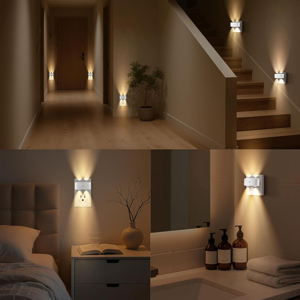 Night Light Plug into Wall, 4 Pack LED Night Lights,Rotatable Plug Night Lights,Dusk to Dawn Light Sensor,Nightlights for Hallway Bedroom Stairway,2700K(Non-Dimmable)