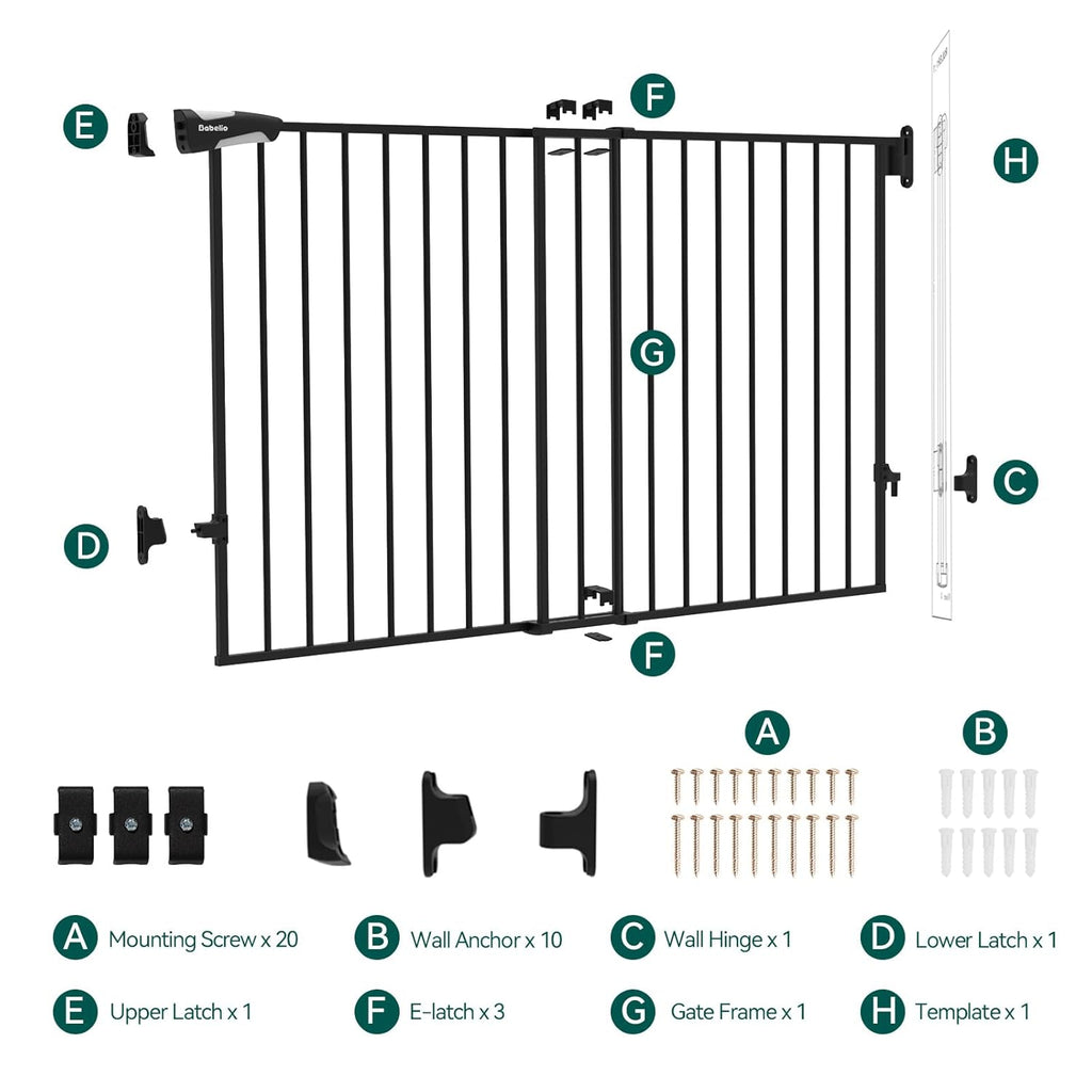 Babelio 31.5-55" No Bottom Bar Baby Gate Extra Wide, 2-in-1 Auto Close Dog Gate for The House, Stairs and Doorways, with Large Walk Thru Door, Black