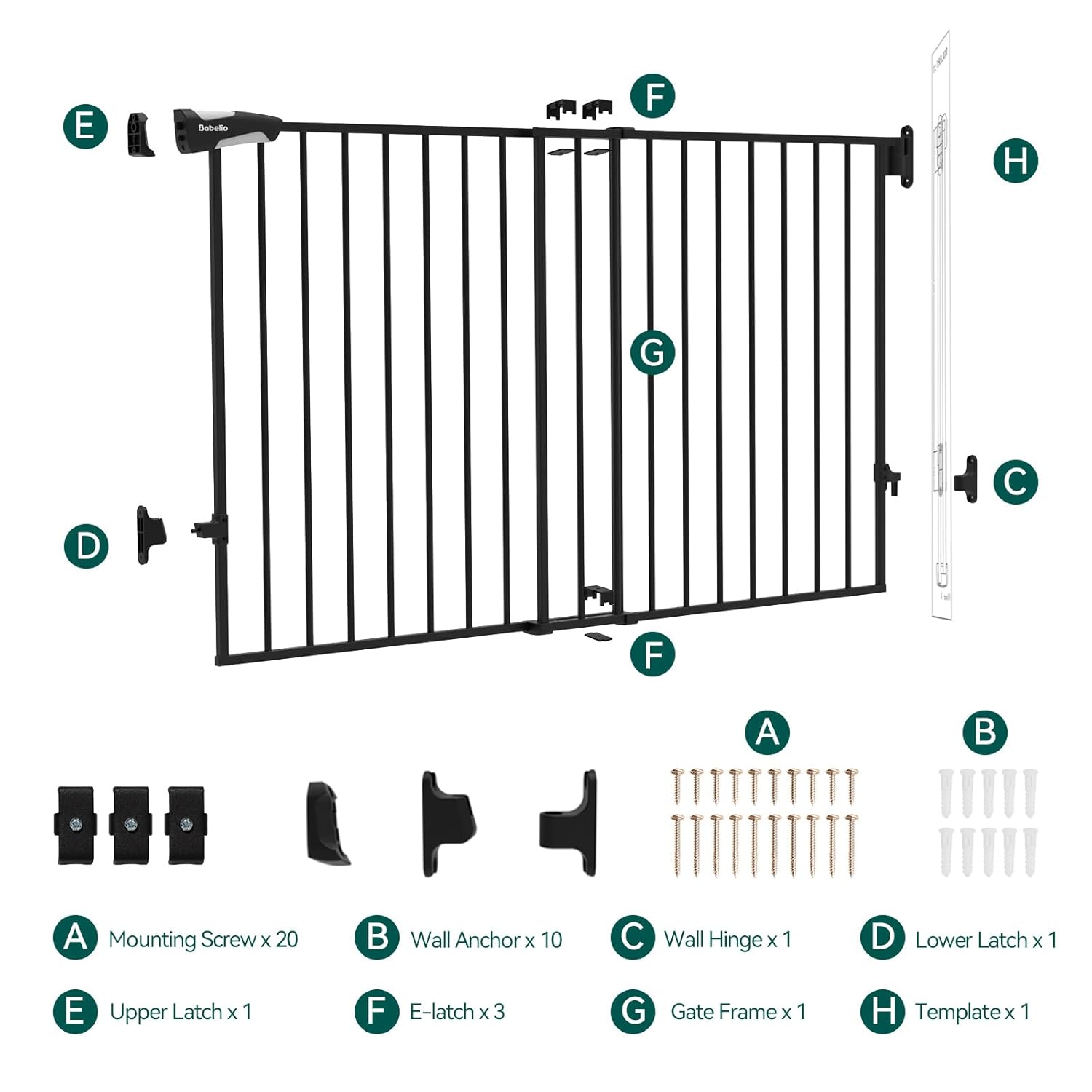 Babelio 31.5-55" No Bottom Bar Baby Gate Extra Wide, 2-in-1 Auto Close Dog Gate for The House, Stairs and Doorways, with Large Walk Thru Door, Black