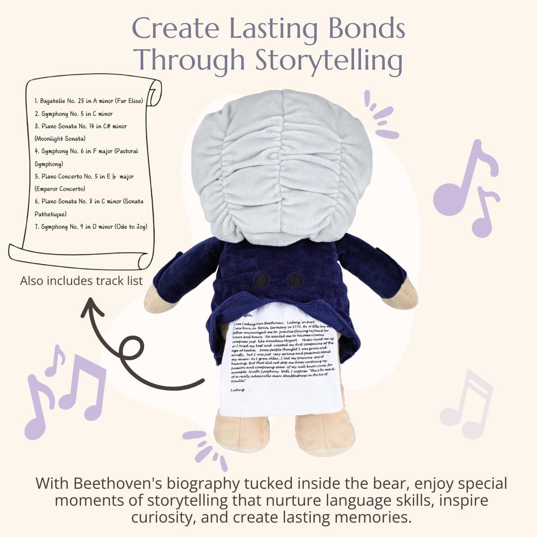 Ludwig Van Beethoven Virtuoso Bear – Plays 40 Mins of Classical Music, Educational & Soothing Musical Teddy Bear for Babies & Toddlers, Ideal