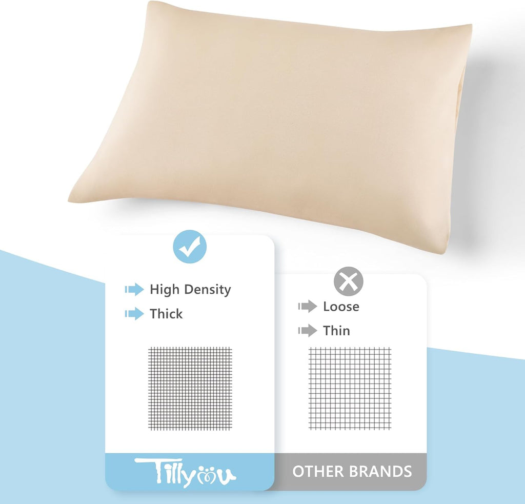 TILLYOU Toddler Pillowcase 2 Pack with Envelope Closure,13" x 18" Silky Soft Microfiber Travel Kids Pillowcase for Boys and Girls, Khaki & Brown