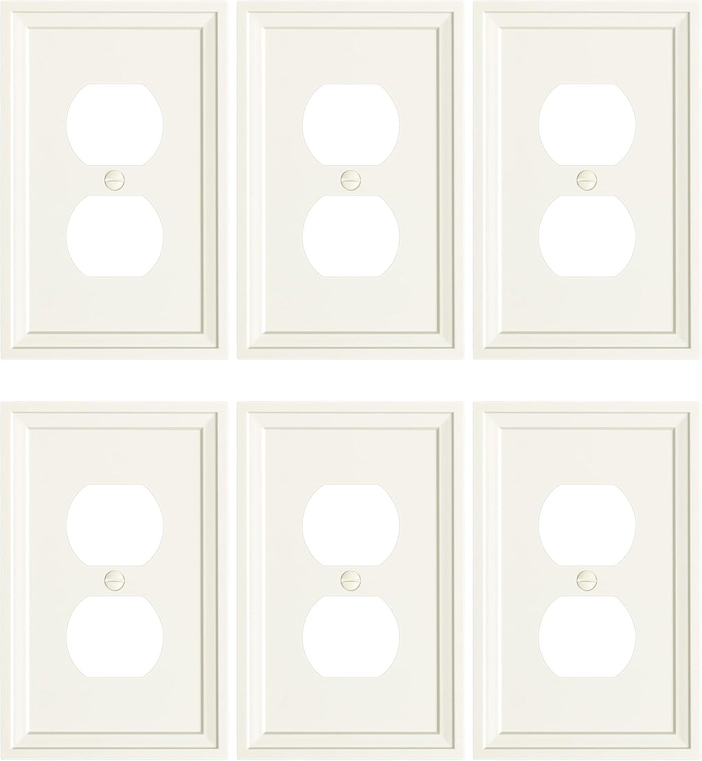 6-Pack Duplex Outlet Cover, Natural Bamboo Fiber Switch Plates and Outlet Covers, Light Almond Decorative Wall Plates for Electrical Outlets, 1 Gang Receptacle Cover, Corrosion Resistant