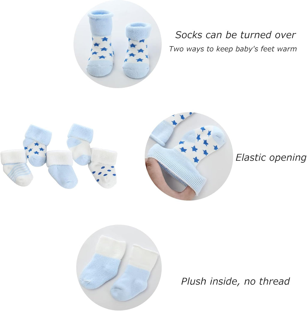 Newborn Baby Boy Girl Caps Mittens Socks Set Cotton Baby Essentials Accessories (Hats+Gloves+Socks)