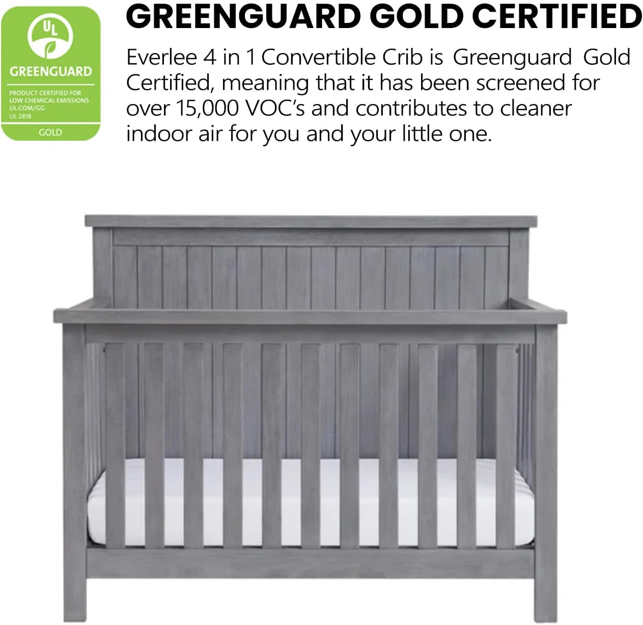 Soho Baby Everlee 4-in-1 Convertible Crib, Graystone