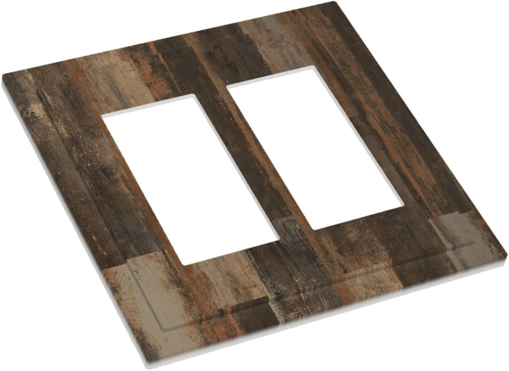 Rustic Brown Wood Grain Dark Oak Decorative Outlet Covers 2 Gang Double GFCI Rocker Electrical Wall Panels Light Switch Cover Plate for Farmhouse Home Decor