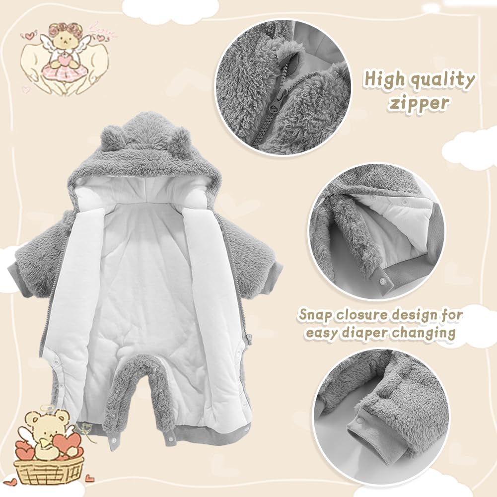 UVIPC Baby Newborn Bear Outfit Fleece Snowsuit Winter Clothes Hooded Jumpsuit Romper for Baby boy girl