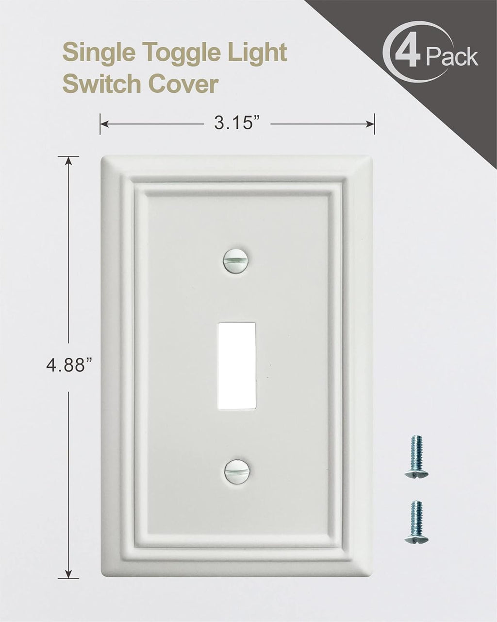 4-Pack Single Toggle Wall Plate, Metal Light Switch Cover, Decorative Off- White Switch Plate Cover, 3.15 * 4.88, Midsize