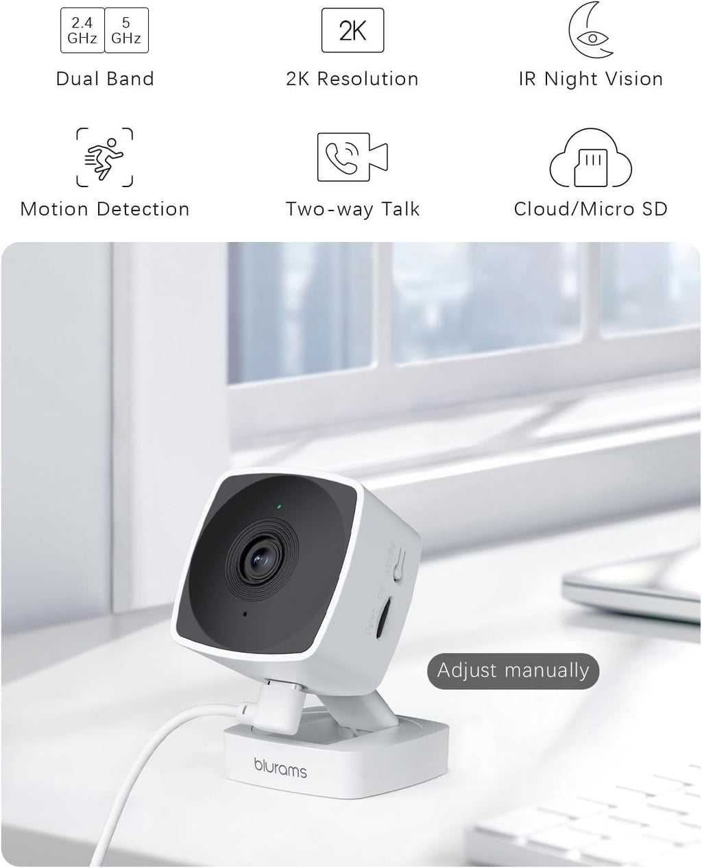 blurams 5GHz Cameras for Home Security, 2K Security Camera Indoor, Pet Camera with Phone App, Indoor Camera w/AI Motion Detection, 2-Way Audio, Compatible with Alexa&Google Home, WiFi 6