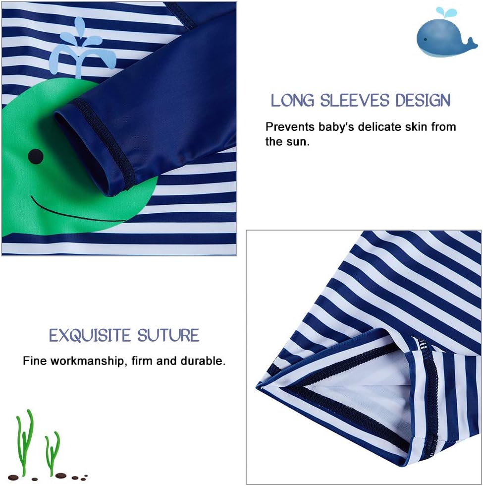 uideazone Baby Boys One Piece Swimsuit Long Sleeve UPF 50+ Rash Guard Bathing Suit Swimwear with Sun Hat 0-24 Months