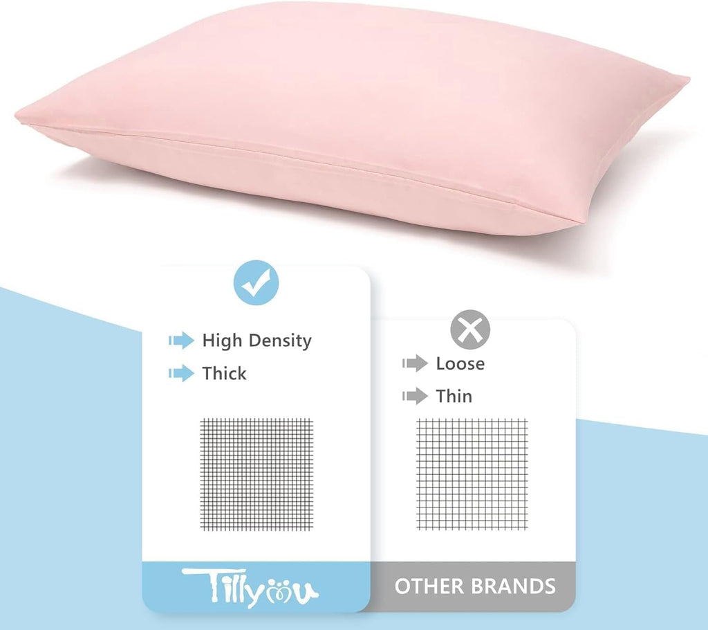 TILLYOU Toddler Pillowcase 2 Pack with Envelope Closure,13" x 18" Silky Soft Microfiber Travel Kids Pillowcase for Boys and Girls,Gray & Pink