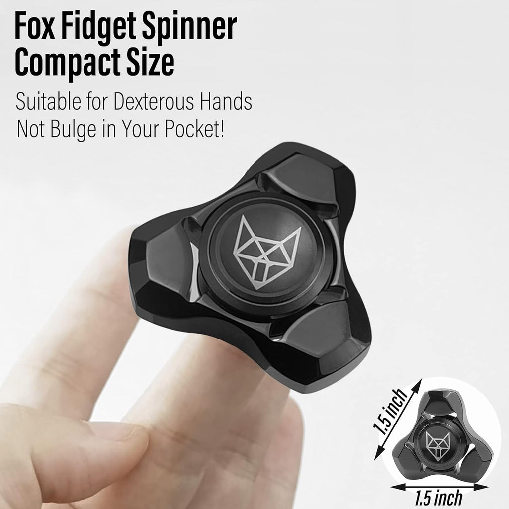 FREELOVE Metal Fidget Spinner, Stainless Steel Heavy, Long Spinning Toys, Cool Silent, Small Mini Fox Figette Spiner for Adults Men Anxiety, Quiet Bearing, Black