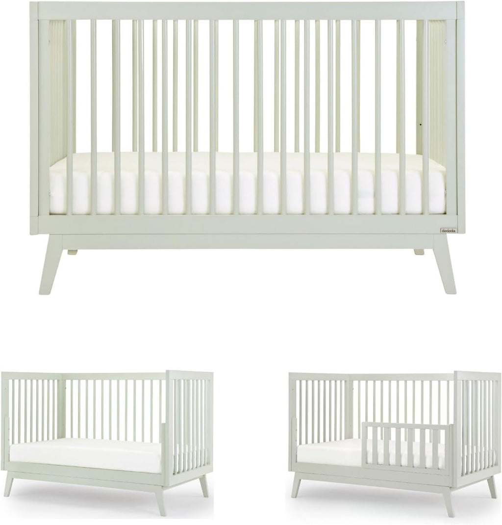 dadada Baby Soho 3-in-1 Convertible Wooden Crib to Toddler Bed - Made in Italy, GREENGUARD Gold Certified, Baby-Safe Finish, Sustainable Beech Wood, Modern Design, 3 Adjustable Heights (Sage)