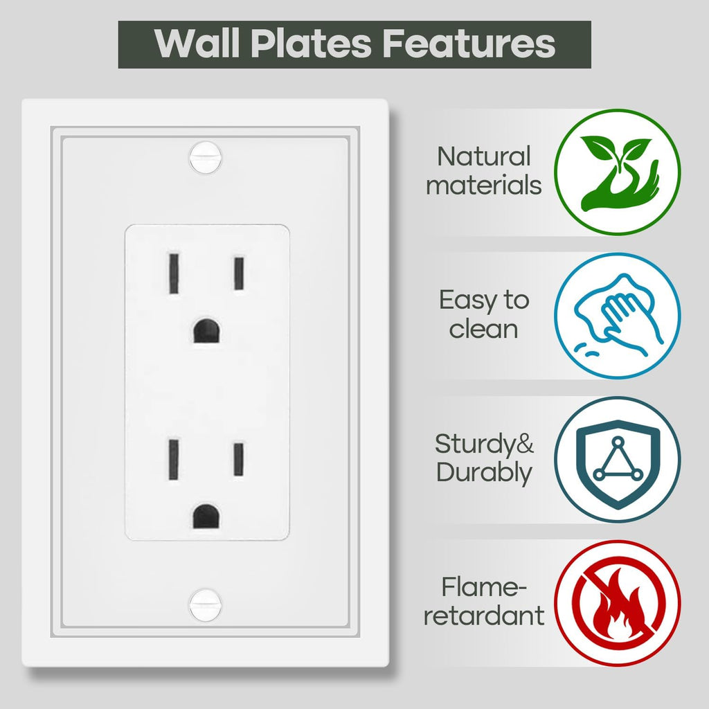 4 Pack Single Decorator Switch Cover Plate White Classic Decorative Decorator Switch Plates Cover 1 Gang Rocker Wall Plate Cover for Duplex Toggle