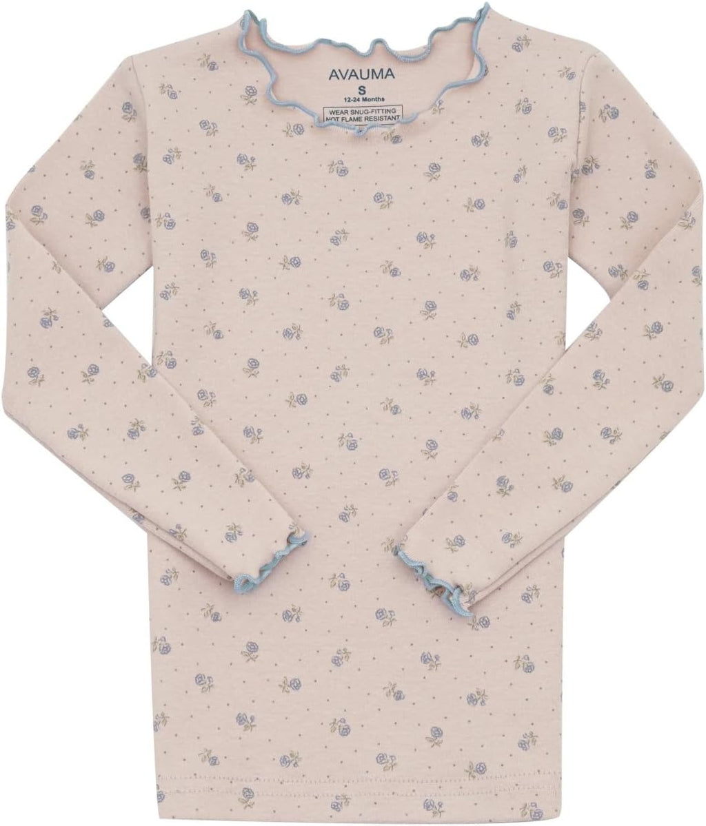 AVAUMA Baby Boy Girl Pajama Set 6M-7T Kids Cute Toddler Snug fit Flower Pattern Design Pjs Cotton Sleepwear Ruffled Shirring