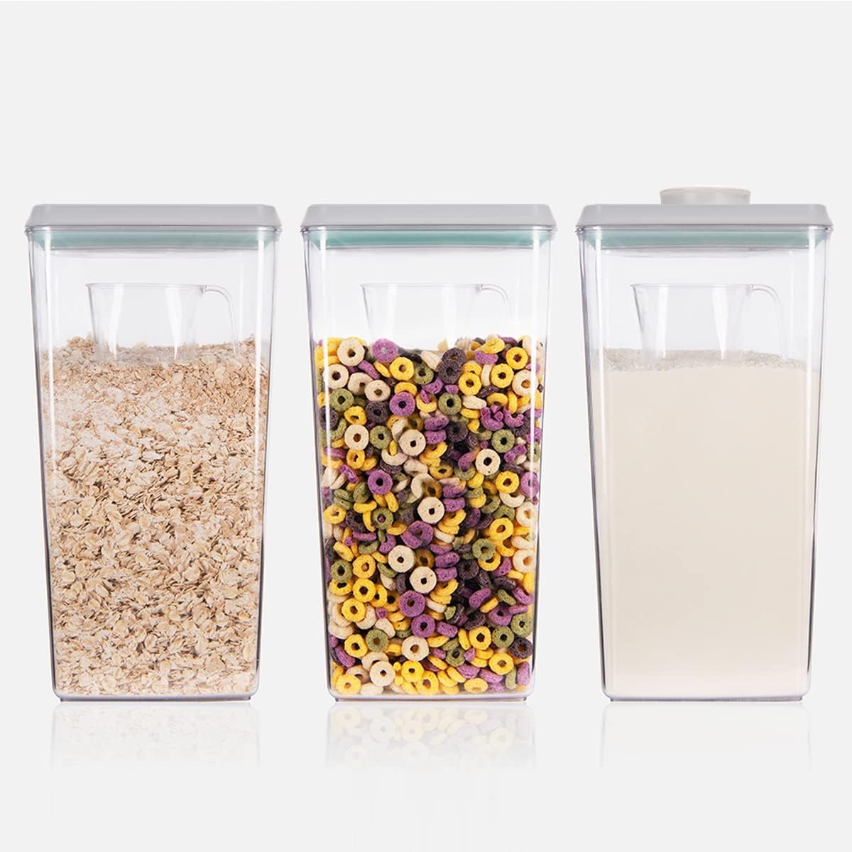 Ankou Airtight Pop Cereal Container, 3300ml Each Large Cereal Containers with Scoops Food Storage Canister Dispenser Perfect For Cereal Flour Spaghetti Rice Kitchen Organizing 3.5qt