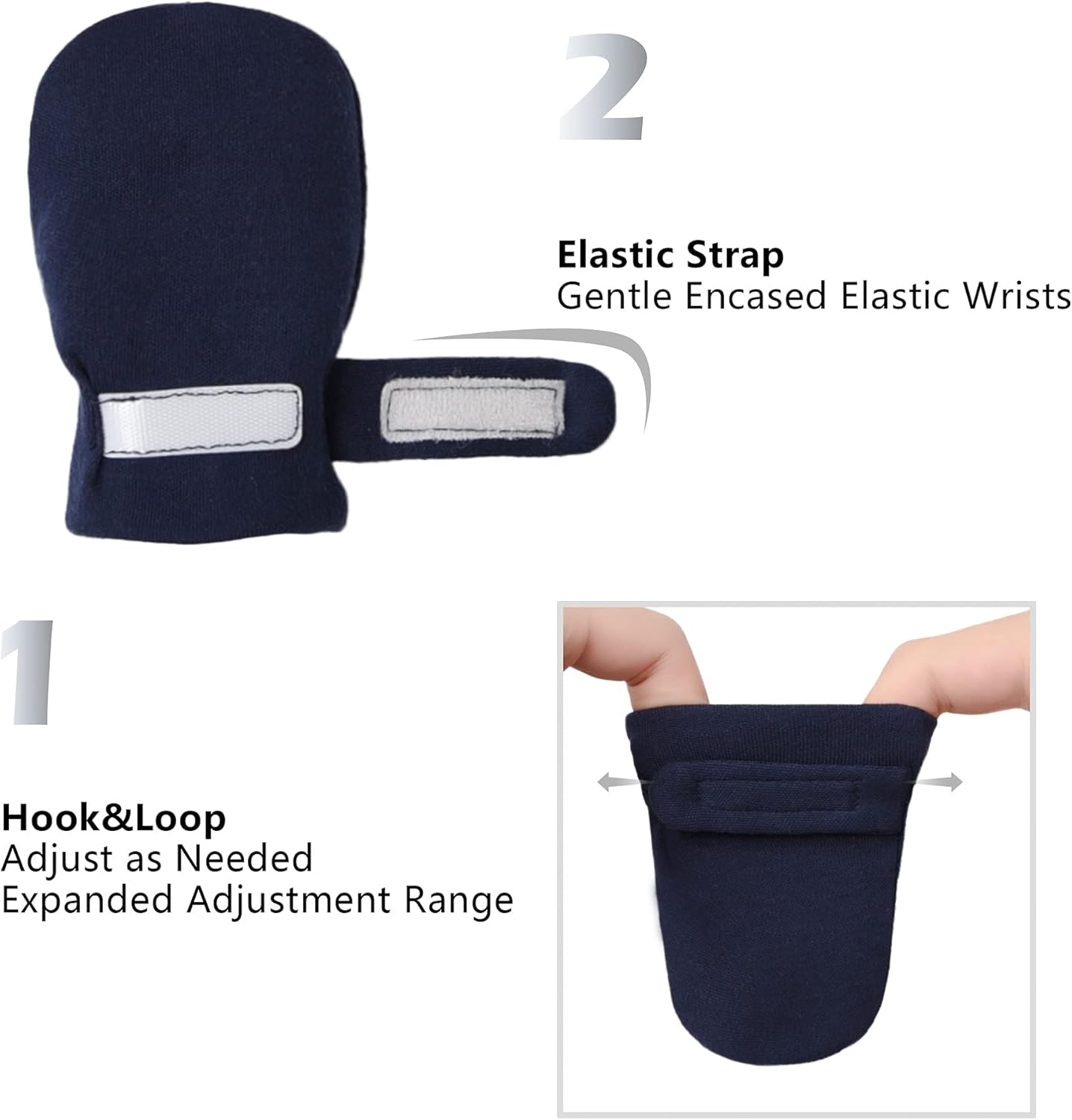 Newborn Baby No Scratch Mittens Stay On, 100% Cotton Breathable, Adjustable Infant Gloves for Baby Boys Girls Mittens