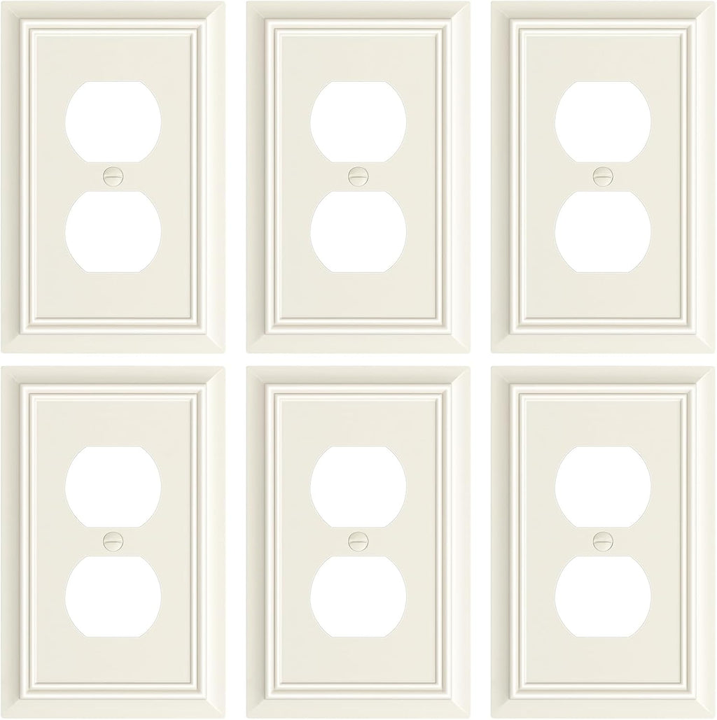 6-Pack Duplex Outlet Cover Plate, Decorative Light Almond Switch Plates and Outlet Covers, Natural Bamboo Fiber Wall Plates for Electrical Outlets, 1 Gang Receptacle Cover, Corrosion Resistant