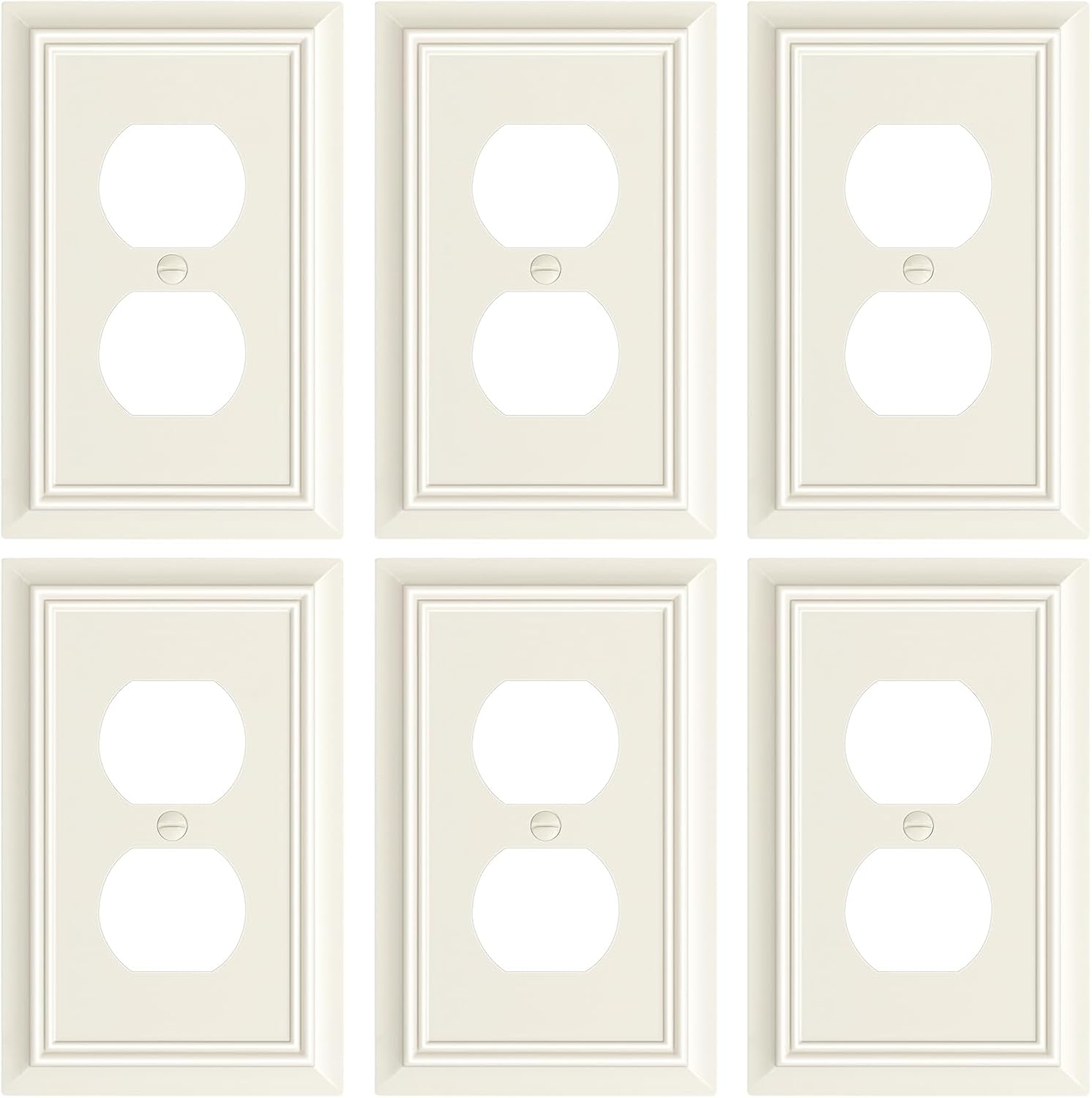 6-Pack Duplex Outlet Cover Plate, Decorative Light Almond Switch Plates and Outlet Covers, Natural Bamboo Fiber Wall Plates for Electrical Outlets, 1 Gang Receptacle Cover, Corrosion Resistant