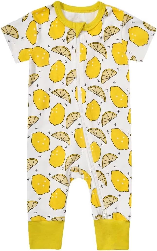 Teach Leanbh Toddler Baby Boys Girls Footless Pajamas Cotton 2 Way Zipper Printing Short Sleeve Romper Sleep and Play