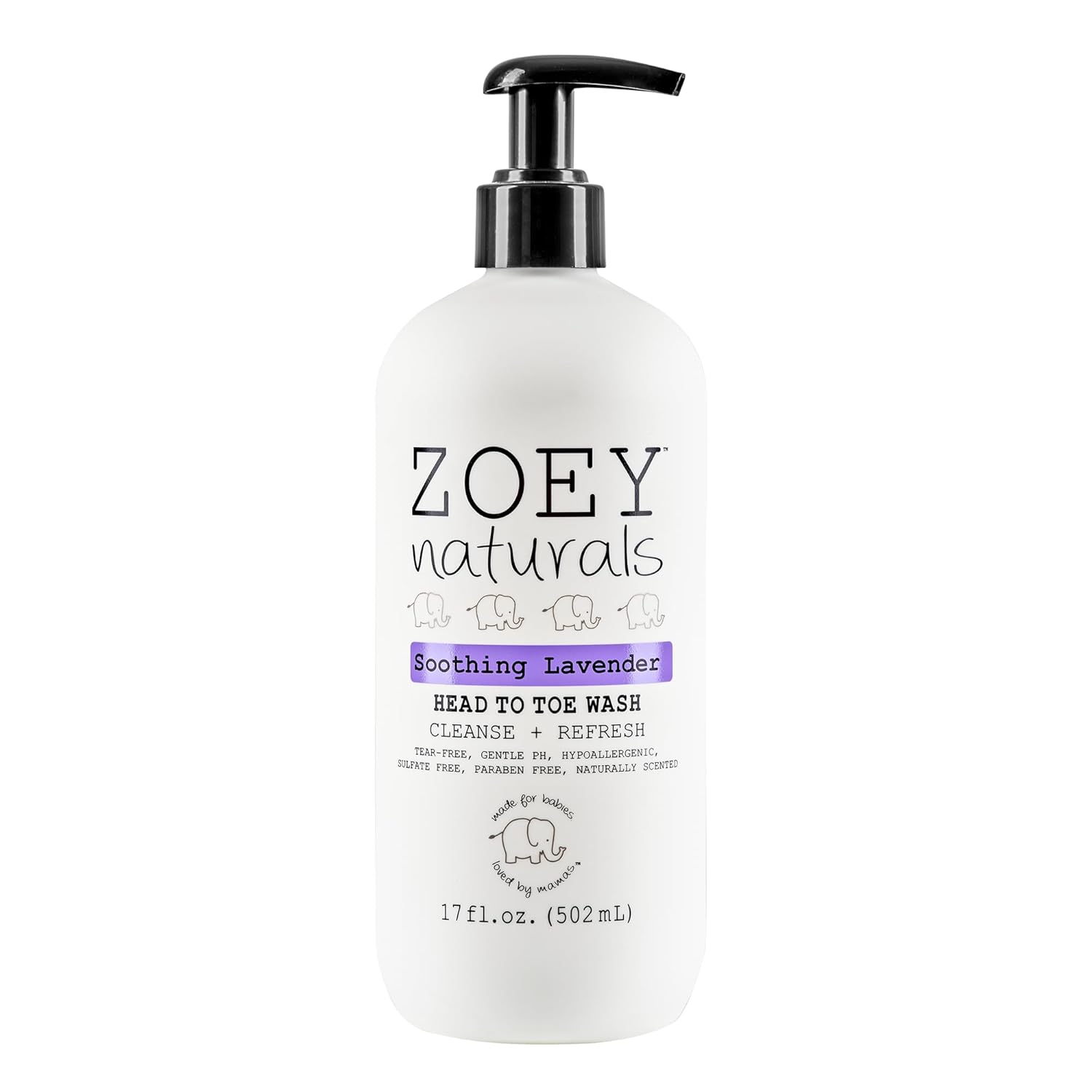 Zoey Naturals - Soothing Lavender Wash & Shampoo - Toddlers & Kids - With Tear-free, Paraben-Free, All Natural Ingredients for Sensitive Skin- 17 Oz