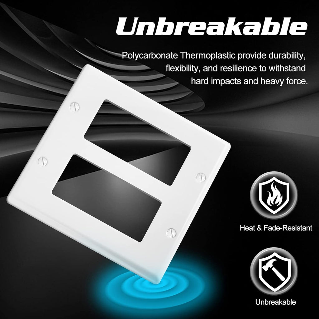 Decorator Wall Plate Double Gang Light Switch Plate Outlet Cover,Unbreakable Polycarbonate Thermoplastic, White (4-Pack, Double Decorator-White)