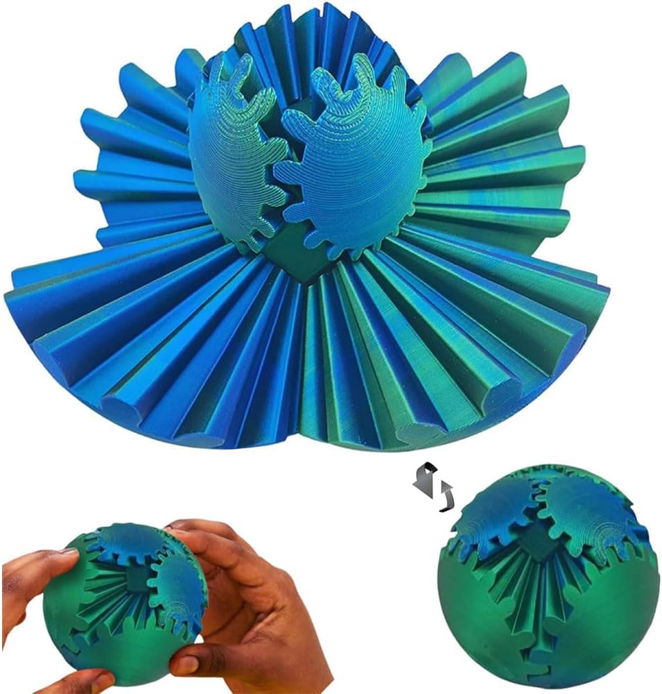 Gear Ball 3D Printed Gear Ball Spin Ball or Cube Fidget Toy, 2024 Gear Sphere, 3D Printed Gear Ball Spin Ball Gear Fidget Toy, Gear Ball Fidget Toy (Green)