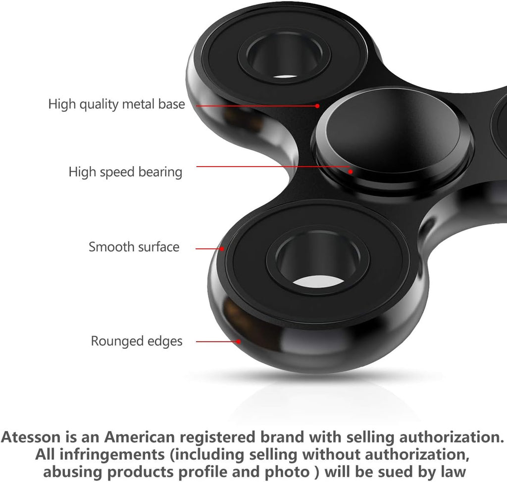 ATESSON Fidget Spinner Toys, Durable High Speed Bearing Metal Hand Finger Spinners EDC ADHD Focus Anxiety Stress Relief Boredom Killing Time Toys for Kids Adults