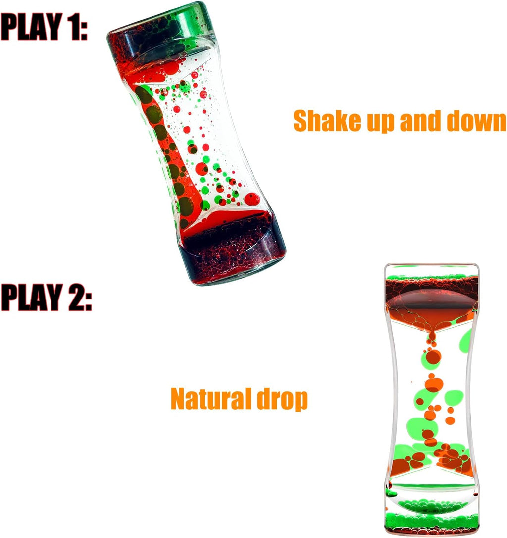 Red Green Liquid Motion Bubbler Timer for Holiday Stocking Stuffers Set of 1, Liquid Bubble Drop Oil Water Hourglass Sensory Toys for Autistic Relaxing Activity, Office and Home