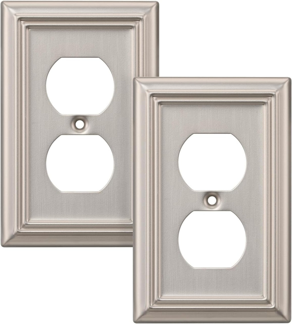 DEWENWILS Duplex Outlet Covers, Brushed Nickel Outlet Wall Plates, 4.92" x 3.14" Light Switch Cover Plates, Metal Electrical Outlet Cover Plates, 2 Pack