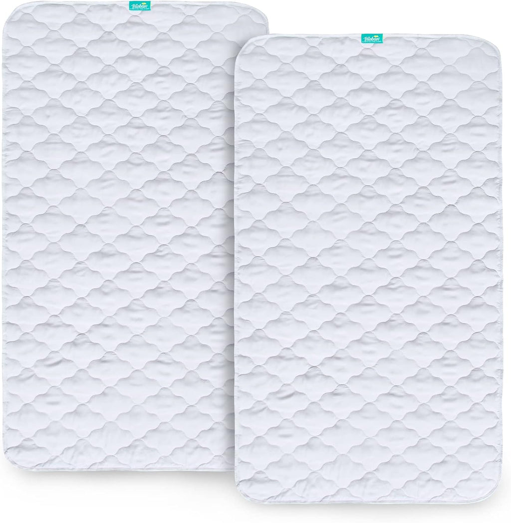 Waterproof Crib Mattress Protector Pad Cover 2 Pack 28" x 52", Anti Slip & Absorbent Waterproof Bed Pads for Standard Crib/Toddler Bed Quilted Machine Washable (Quilted Improved Thickness) White