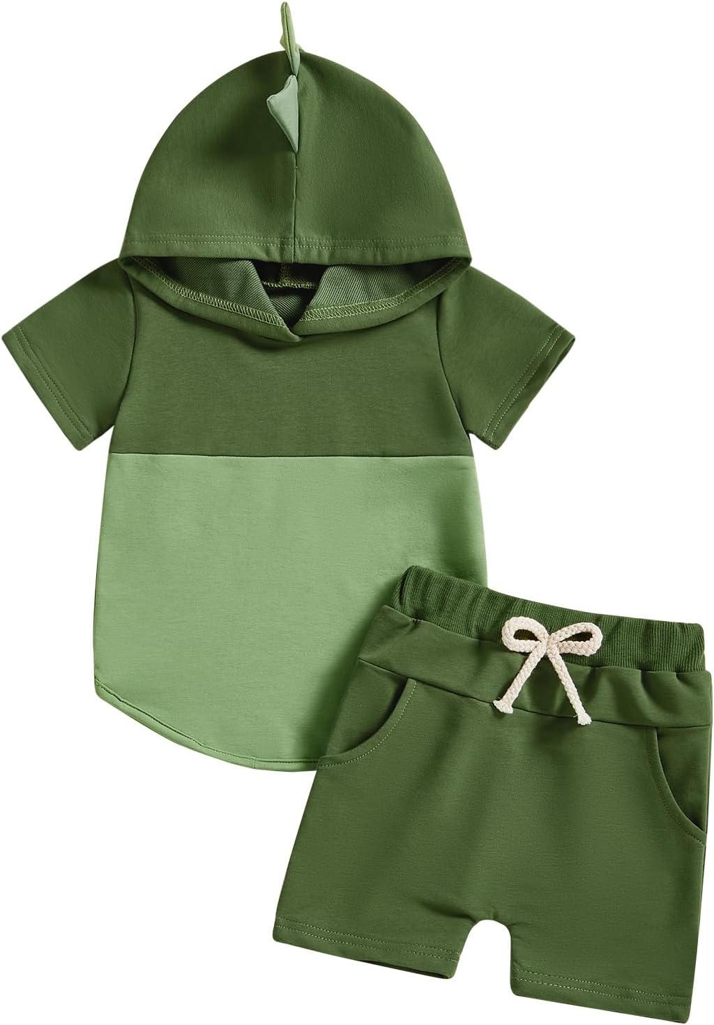 Toddler Baby Boy Summer Hooded Outfit Contrast Color Short Sleeve T Shirt Top Elastic Shorts Summer Clothes Set