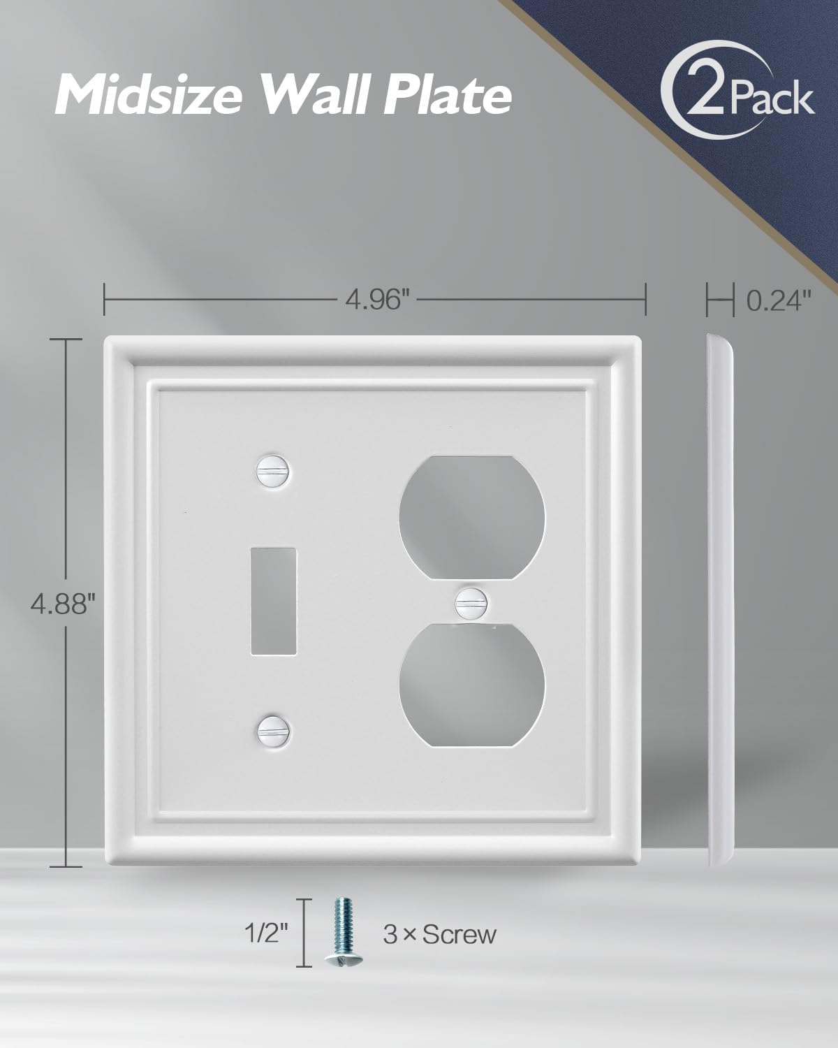 2-Pack Combination 1 Toggle/1 Duplex Wall Plate, Metal Light Switch Cover Plate, Off White, 4.96''*4.88'', Midsize