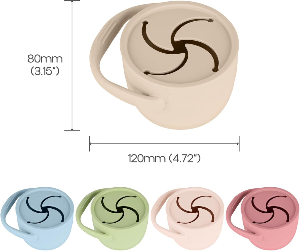 Silicone Snack Cups for Toddlers, Snack Containers with Lids, Foldable Baby Food Catcher with Holders and Dustproof Lid, 2 Pack (Color 1)