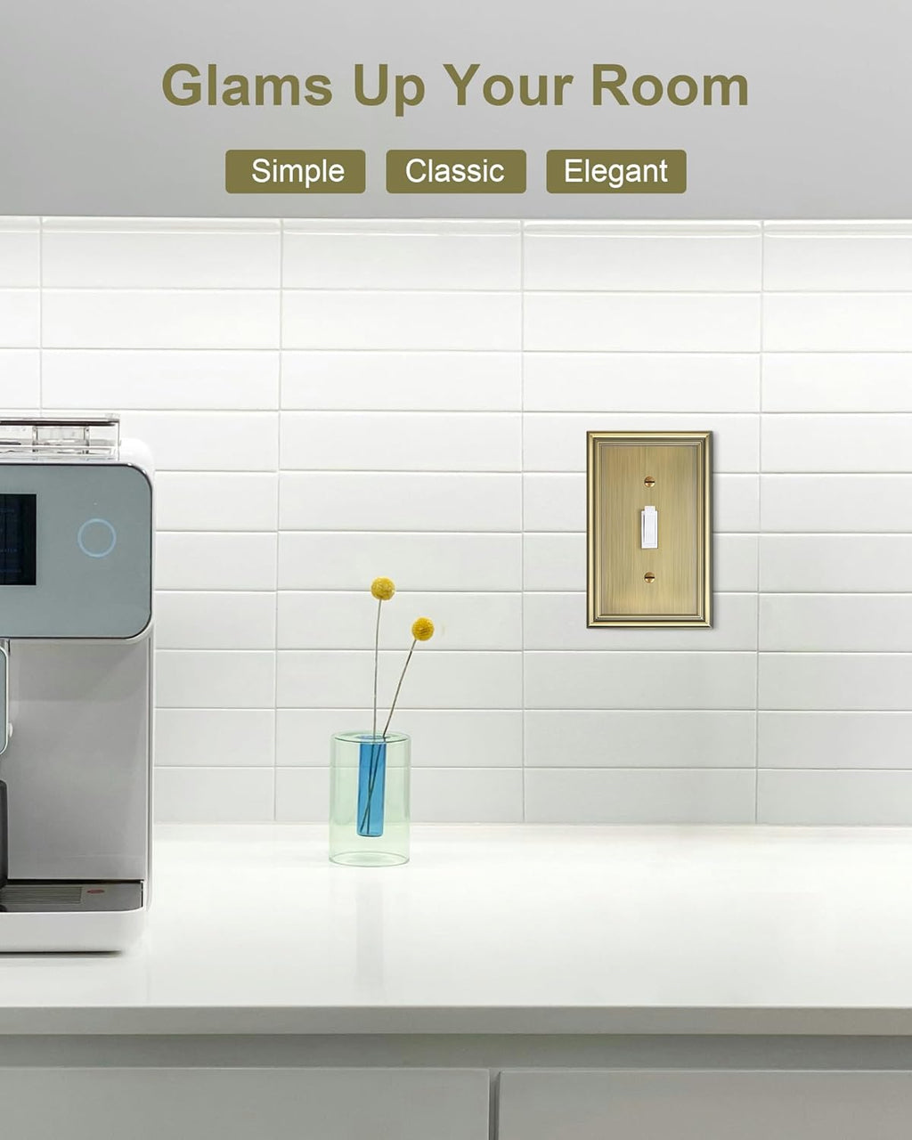 6-Pack Single Toggle Light Switch Cover Plate, Durable Solid Zinc Alloy Decorative Switch Plate Covers, Antique Brass 1 Gang Wall Plate, Corrosion Resistant