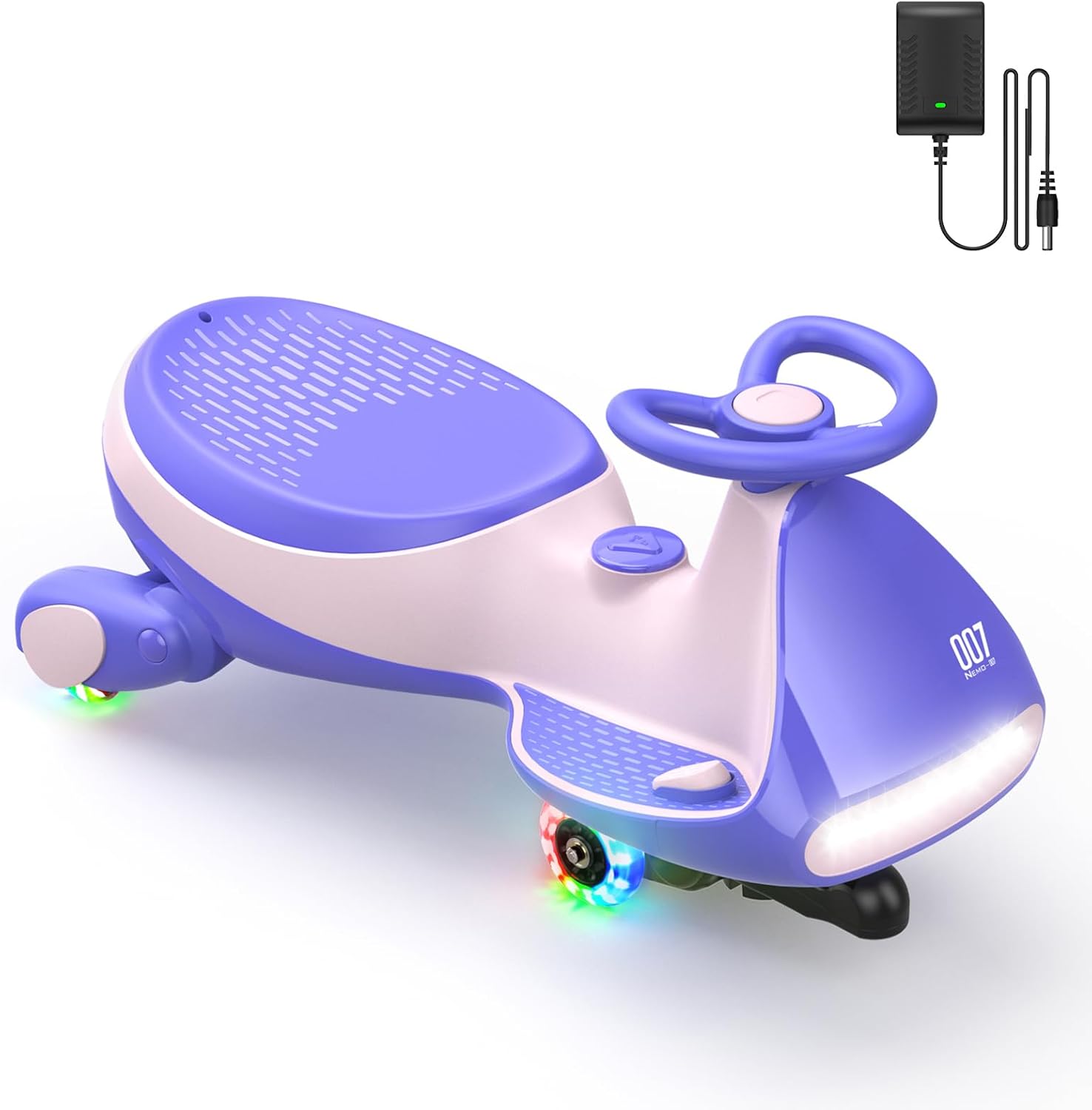 FanttikRide 6V N7 Classic Electric Wiggle Car with Pedal, Rechargeable Battery, Ride on Toys, Swing Car, 2 Speeds, Anti-Rollover, Flashing Light Wheels, Bluetooth, for Ages 3 and Up, 150 Lbs, Pink