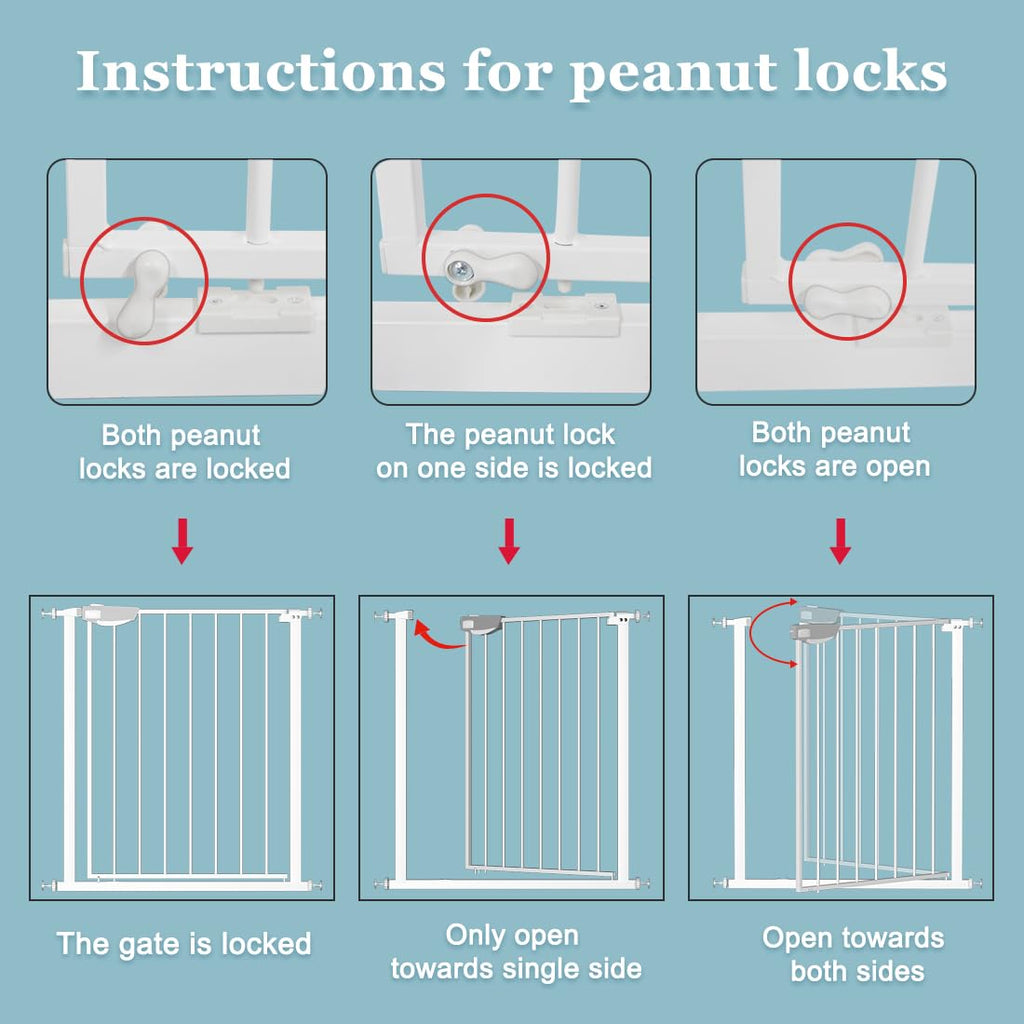 WAOWAO Triple Lock Baby Gate Extra Wide 86.22-90.55" Pressure Mounted Walk Through Swing Auto Close Safety White Metal Dog Pet Puppy Cat for Stairs,Doorways,Kitchen 86.22-90.94"/219-231cm