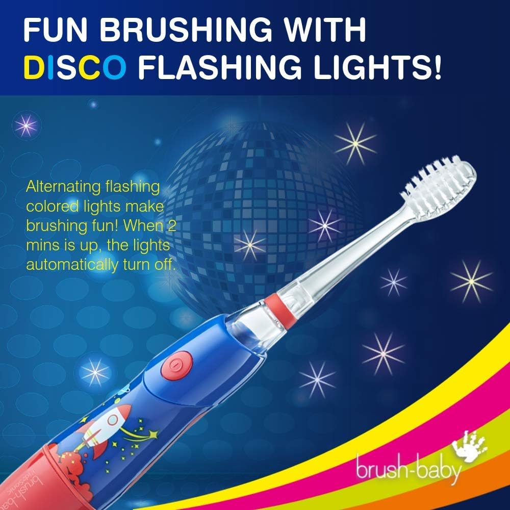 B07YVKSLHYBrush‑Baby - KidzSonic Rocket Kids Electric Toothbrush for Ages 3+ with Disco LED Lights, Gentle Sonic Vibrations, 2-Minute Smart Timer & 30‑Second Pulse Reminders – AAA Battery Included