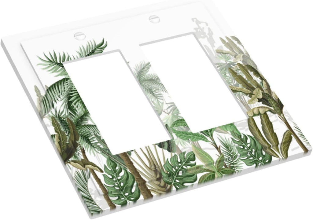 Palm Tree Banana Leaf Green Rainforest Natural Landscape Decorative Outlet Covers 2 Gang Double GFCI Rocker Electrical Wall Panels Light Switch Cover Plate for Bed Room Living Room Decor