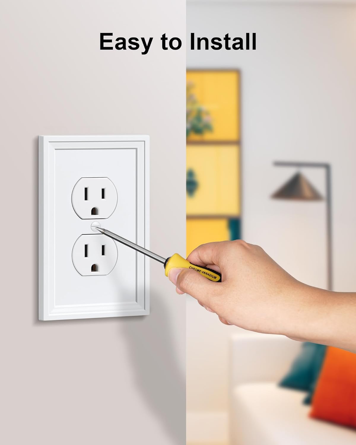 6-Pack Duplex Outlet Cover, Natural Bamboo Fiber Switch Plates and Outlet Covers, White Decorative Wall Plates for Electrical Outlets, 1 Gang Receptacle Cover, Corrosion Resistant