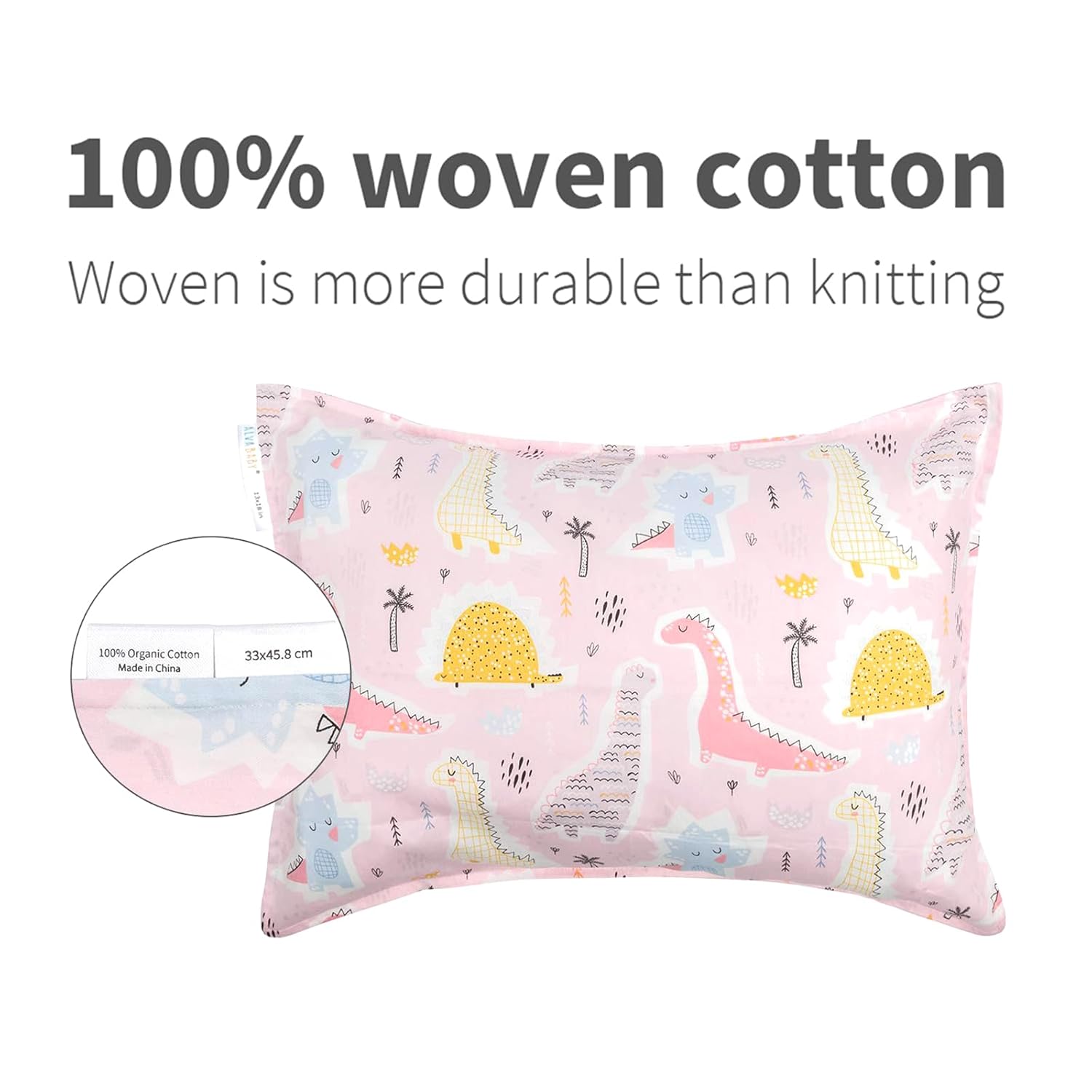 ALVABABY Toddler Pillowcases 2 Pack Organic Cotton Kids Pillow Cover Fit 13"x 18" or 12"x16" Envelope for Girl Boy Sleepy Travel(Pillowcase Only)