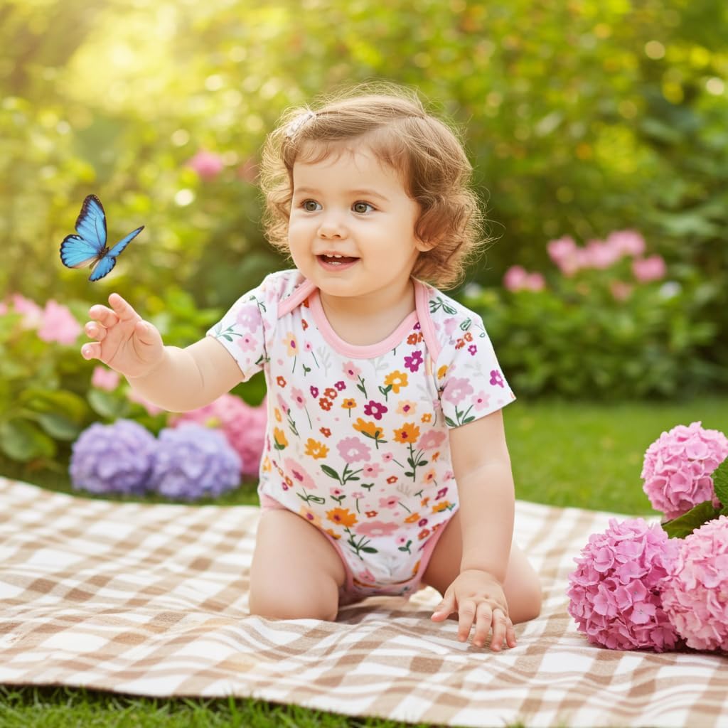 PATPAT Baby Bodysuits Supersoft Bamboo Viscose - Short Sleeve Boys and Girls - Newborn Infant Unisex Clothes Pack